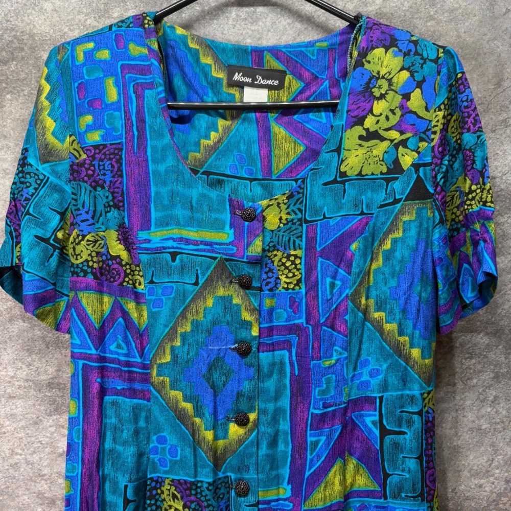 Vintage Moon Dance Wide Leg Jumpsuit Size 8 Aztec Southwestern Blue Funky Artsy - Picture 2 of 16